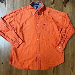 Tommy Hilfiger Shirt Mens Orange Heavy Cotton Button Up Collar SIZE XL